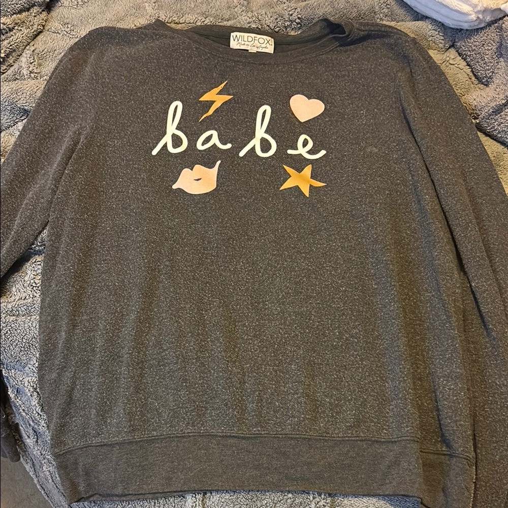 Wildfox Charcoal 'Babe' Graphic Pullover